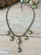 Handmade Sterling Silver Royston Ribbon Turquoise Beaded Necklace with Signed Nizhoni