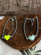 Handmade Sterling Silver Beaded Neon Opal, Variscite Chain Bracelet "Signed Nizhoni"