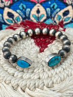 Handmade Sterling Silver Beaded Arizona Blue Turquoise Cuff Bracelet "Signed Nizhoni"