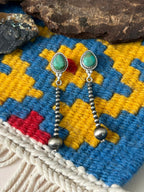 Handmade Sterling Silver Beaded Kingman Turquoise Post Dangle Earrings "Signed Nizhoni"