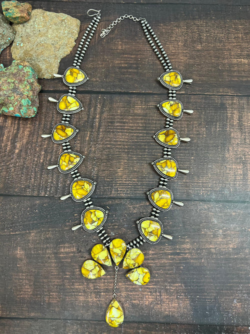 Handmade Sterling Silver Honey Dahlia Necklace with Signed Nizhoni