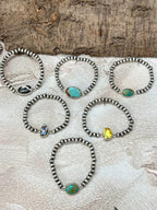 Handmade Sterling Silver Beaded Multi Stone Chain Bracelet with Signed Nizhoni