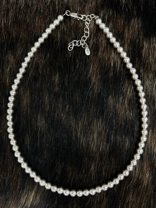 Handmade Sterling Silver 5MM Beaded Necklace with Signed Nizhoni