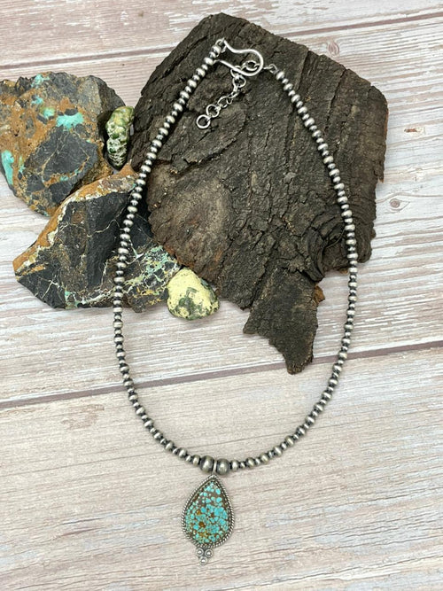 Handmade Sterling Silver Number 8 Turquoise Beaded Necklace "Signed Nizhoni"