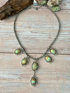 Handmade Sterling Silver Royston Ribbon Turquoise Beaded Necklace with Signed Nizhoni