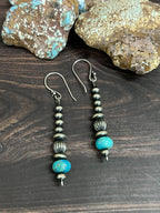 Handmade Sterling Silver Kingman Turquoise Beaded Hook Earrings with Signed Nizhoni