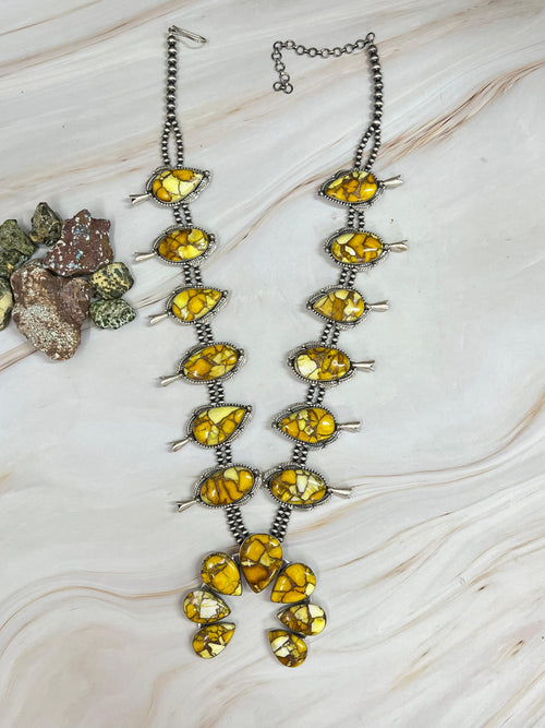 Handmade Sterling Silver Honey Dahlia Necklace with Signed Nizhoni