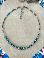 Handmade Sterling Silver Beaded Kingman Turquoise Necklace "Signed Nizhoni"