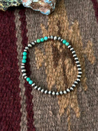 Handmade Sterling Silver Kingman Turquoise Beaded Stretch Bracelet