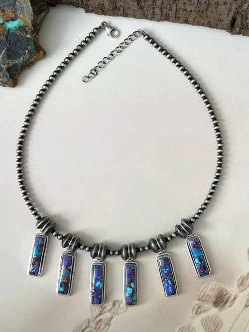 Handmade Sterling Silver Beaded Grape Dahlia Necklace "Signed Nizhoni" (5)
