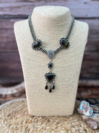 Handmade Sterling Silver Blackjack Turquoise Beaded Necklace "Signed Nizhoni"