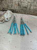 Handmade Sterling Silver Kingman Turquoise Beaded Hook Earrings with Signed Nizhoni