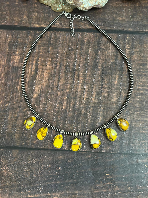 Handmade Sterling Silver Honey Dahlia Beaded Necklace with Signed Nizhoni