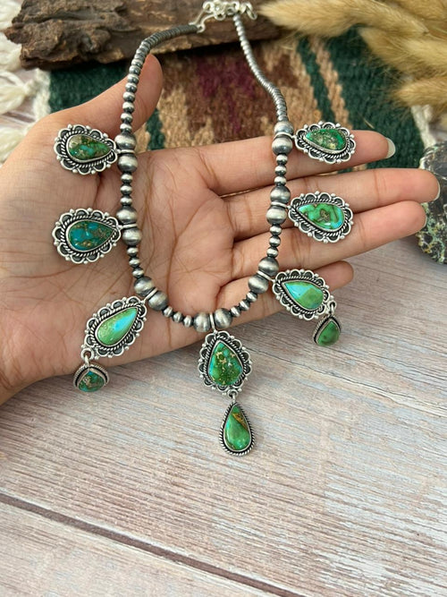 Handmade Sterling Silver Sonoran Mountain Turquoise Beaded Necklace "Signed Nizhoni"