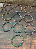 Handmade Sterling Silver Multi Stones Beaded Bracelet