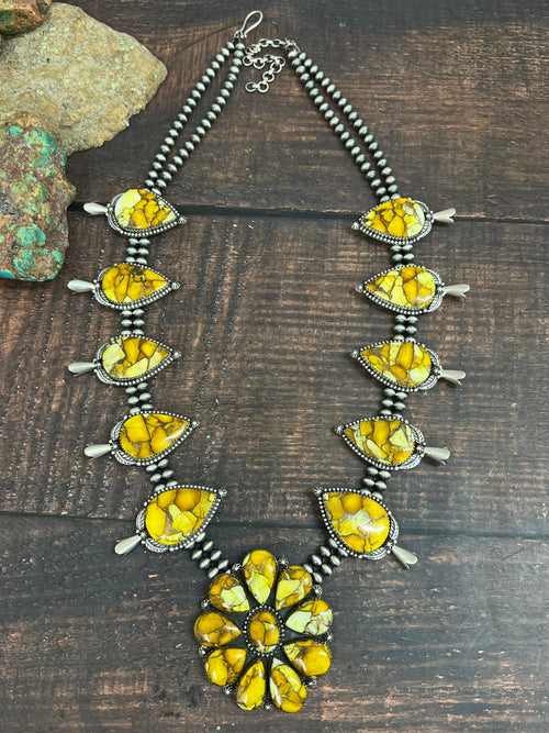 Handmade Sterling Silver Honey Dahlia Beaded Necklace with Signed Nizhoni