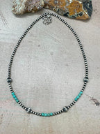Handmade Sterling Silver Beaded Kingman Turquoise Necklace "Signed Nizhoni" (5)