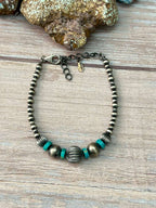 Handmade Sterling Silver Kingman Turquoise Beaded Bracelet "Signed Nizhoni"