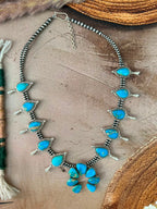 Handmade Sterling Silver Hardy Pit Collection: Beaded Squash Blossom Naja Necklace Signed Nizhoni