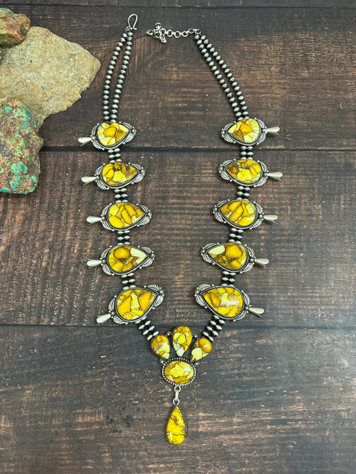 Handmade Sterling Silver Honey Dahlia Necklace with Signed Nizhoni