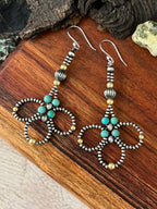 Handmade Sterling Silver Kingman Turquoise Hook Dangle Gold Beaded Earrings