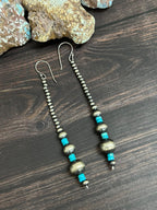 Handmade Sterling Silver Kingman Turquoise Beaded Hook Earrings with Signed Nizhoni