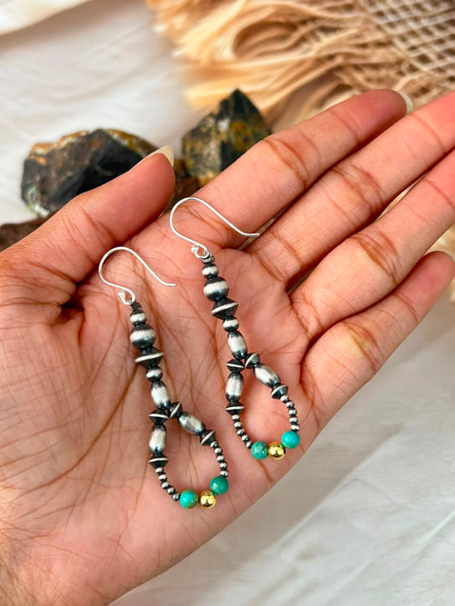 Handmade Sterling Silver Kingman Turquoise Hook Dangle Beaded Earrings