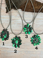 Handmade Sterling Silver Emerald Rose Necklace with Signed Nizhoni