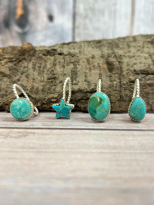 Handmade Sterling Silver Kingman Turquoise Trucker Hat Charms with Signed Nizhoni