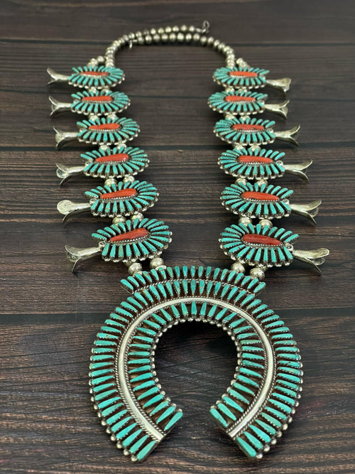 Handmade Sterling Silver Kachina Turquoise Beaded Necklace with Signed Nizhoni