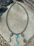 Handmade Sterling Silver Royston Ribbon Turquoise Beaded Necklace "Signed Nizhoni"