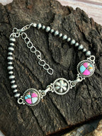 Handmade Sterling Silver Beaded Cotton Candy Bracelet "Signed Nizhoni"