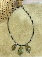 Handmade Sterling Silver Old Stock Royston Turquoise Beaded Necklace with Signed Nizhoni