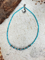 Handmade Sterling Silver Kingman Turquoise Beaded Choker Necklace Signed Nizhoni