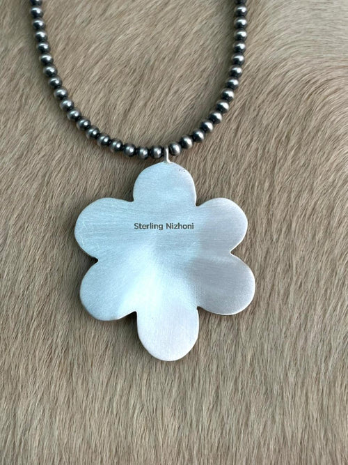 Handmade Sterling Silver Royston Ribbon Turquoise Beaded Necklace "Signed Nizhoni"