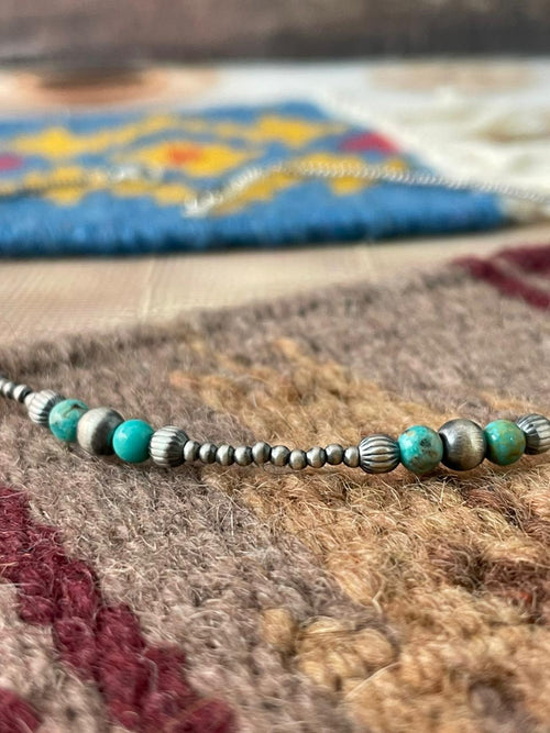 Handmade Sterling Silver Kingman Turquoise Beaded Necklace "Signed Nizhoni"