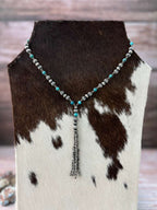 Handmade Sterling Silver Beaded Kingman Turquoise Necklace "Signed Nizhoni"