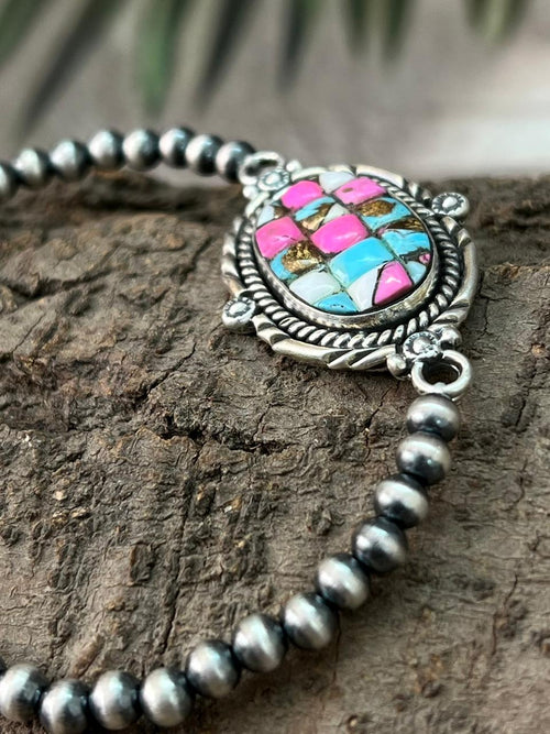 Handmade Sterling Silver Beaded Cotton Candy Bracelet "Signed Nizhoni"