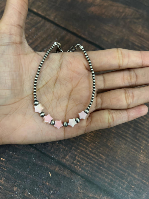 Handmade Sterling Silver Pink Conch Beaded Star Bracelet with Signed Nizhoni (7)