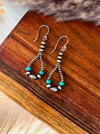 Handmade Sterling Silver Kingman Turquoise Beaded Hook Dangle Earrings