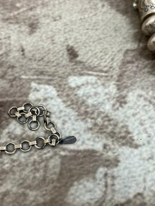 Handmade Sterling Silver & Turquoise Beaded Necklace Signed Nizhoni