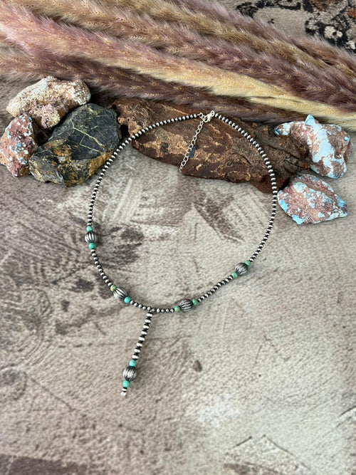 Handmade Sterling Silver Kingman Turquoise Beaded Necklace "Signed Nizhoni"