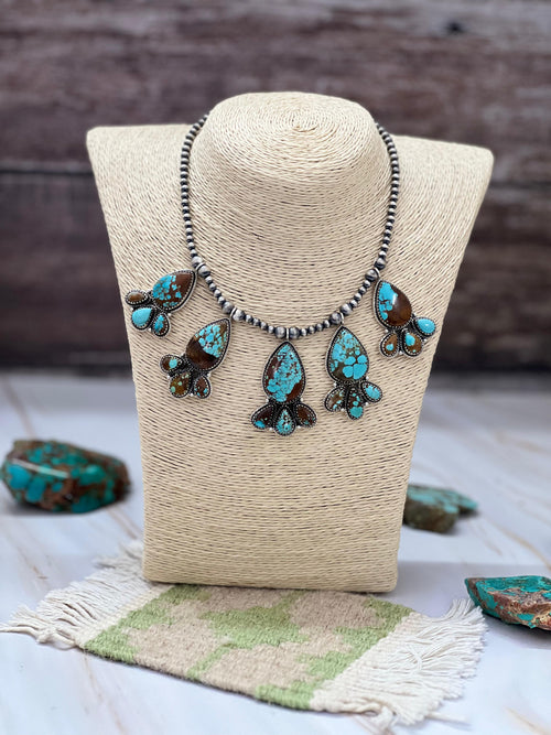 Handmade Sterling Silver Number 8 Turquoise Beaded Necklace with Signed Nizhoni