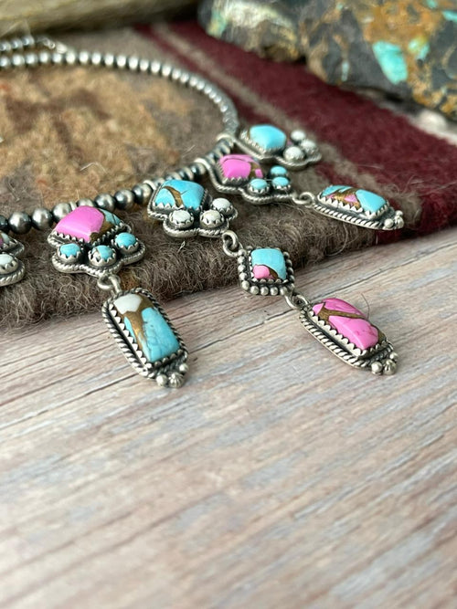Handmade Sterling Silver Cotton Candy Beaded Necklace "Signed Nizhoni"