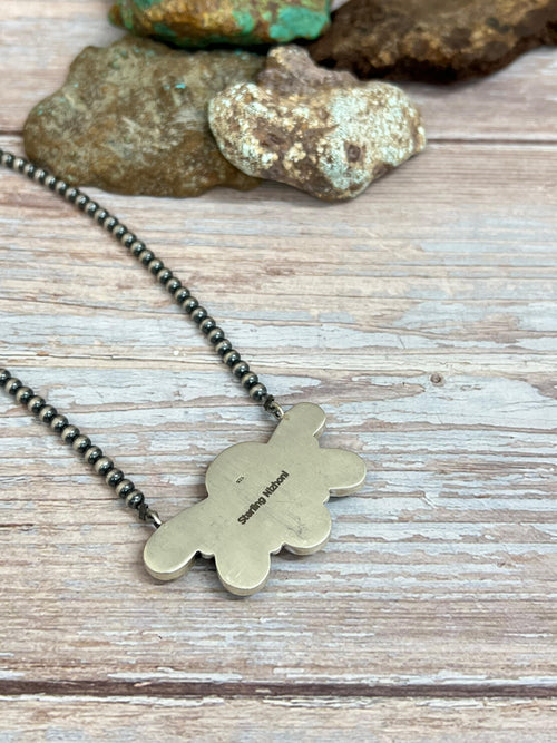 Handmade Sterling Silver Blackjack Turquoise Beaded Necklace with Signed Nizhoni