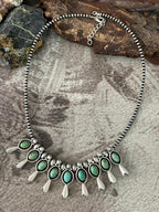 Handmade Sterling Silver Kingman Turquoise Beaded Necklace "Signed Nizhoni"