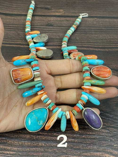 Handmade Sterling Silver Kachina Turquoise Beaded Necklace with Signed Nizhoni