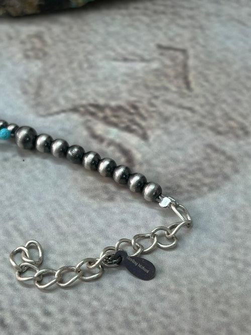 Handmade Sterling Silver Beaded Kingman Turquoise Bracelet