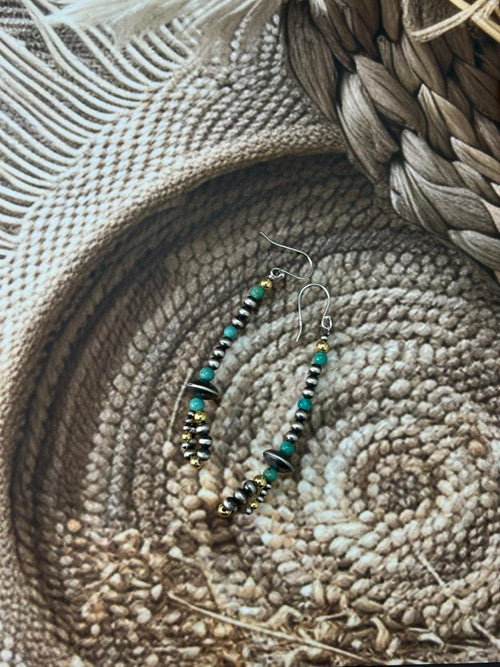 Handmade Sterling Silver Kingman Turquoise Hook Dangle Beaded Earrings