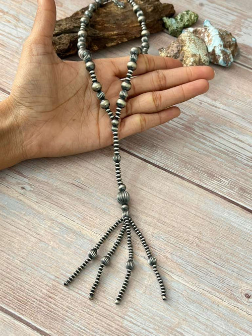 Handmade Sterling Silver Beaded Necklace with Signed Nizhoni (7)